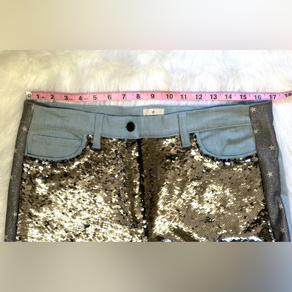 French Connection Women’s Jeans Reversible Flip Sequins Gunmetal Size 10 NWOT - Picture 5 of 15